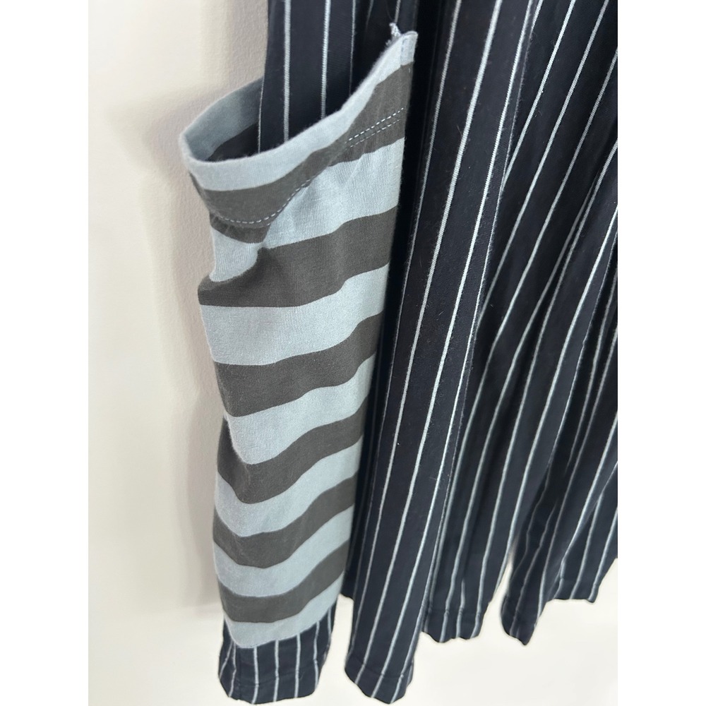 Flutter Womens Black White Pinstripe Wide Leg Cotton Pants Contrast Pockets L - Picture 10 of 12